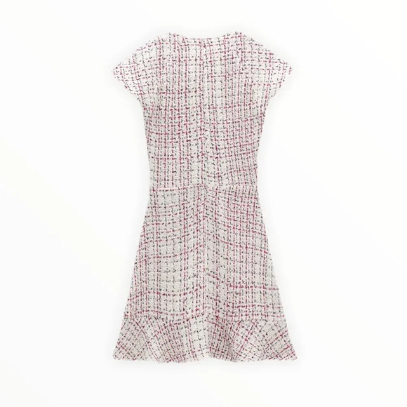 ZARA | Pink & Cream | TEXTURED WEAVE DRESS WITH RUFFLE 8819/118 - Picture 3 of 11